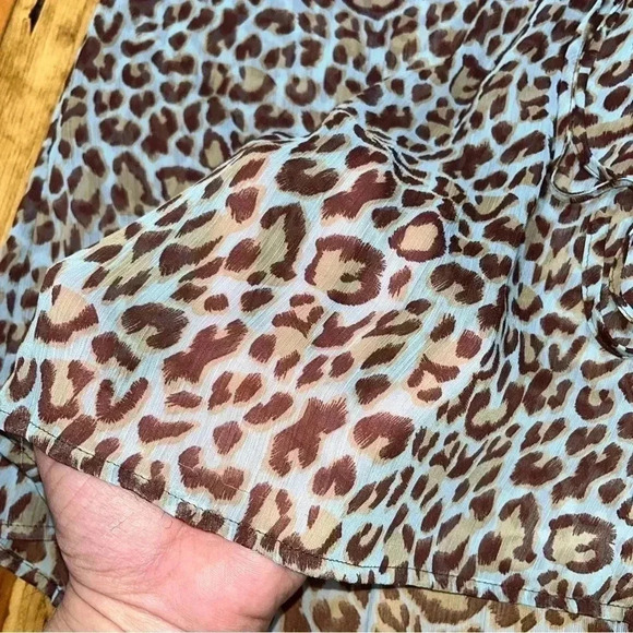 BCBG MAXAZRIA SHEER LEOPARD PRINT BLOUSE,  CINCHED WAIST LACE EMBELLISHMENTS - Picture 6 of 11